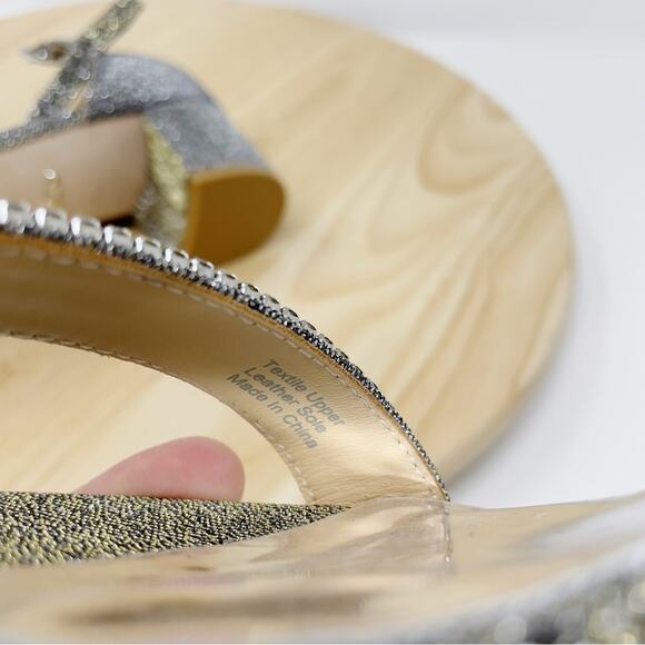 Badgley Mischka Metallic Embellished Block Heels Special Occasion Size 6.5 New - Picture 11 of 13